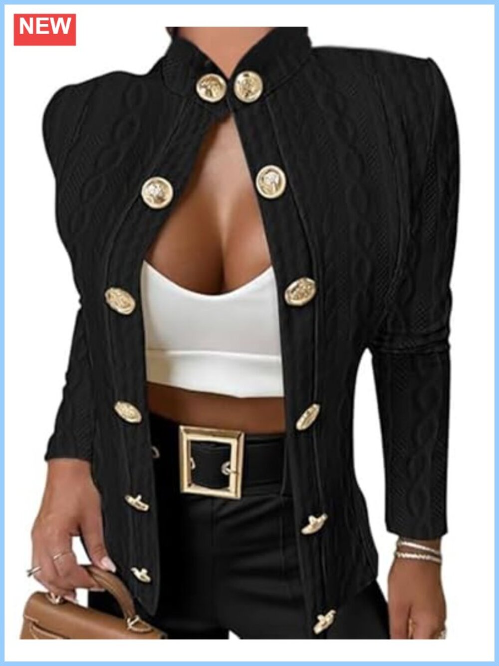 Cable Knit Argyle Cropped Jacket Button Up Cardigan Blazer